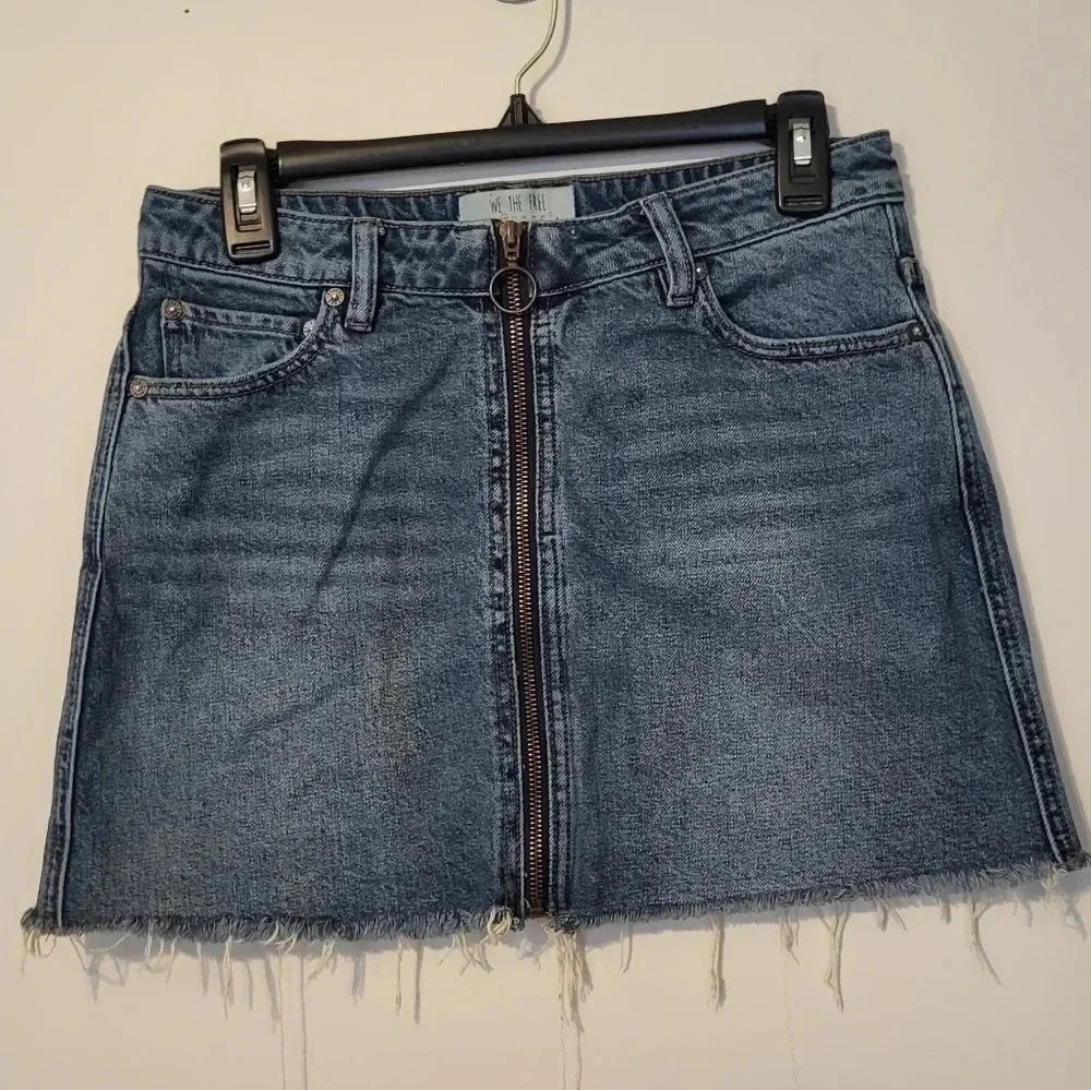 Free People We The Free Zip It Up Front Zipper Mini Denim Jean Skirt(26) - Picture 11 of 12